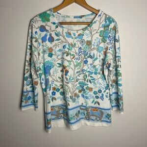 J.Mlaughlin Floral Blouse Top Size L Long Sleeve Stretch comfortable